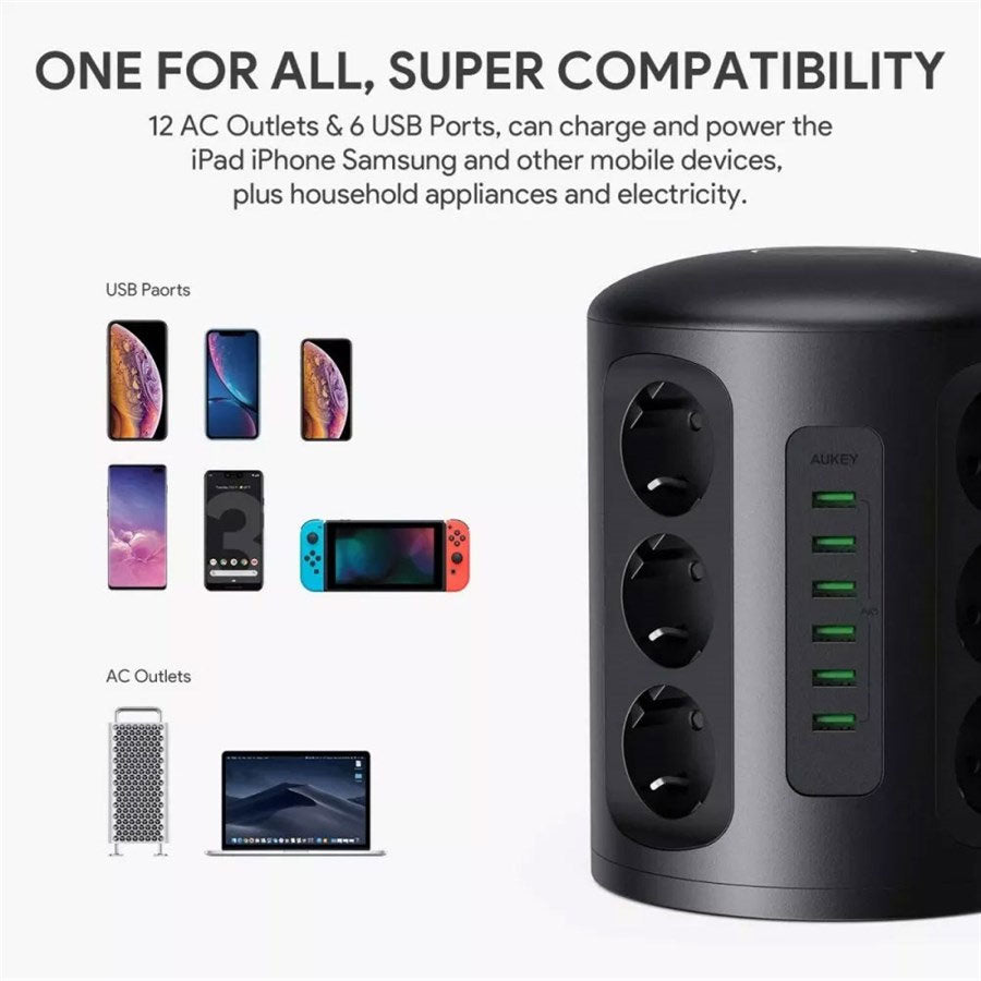 Aukey PowerHub XL 12 AC Outlets + 6 USB Ports available in Pakistan