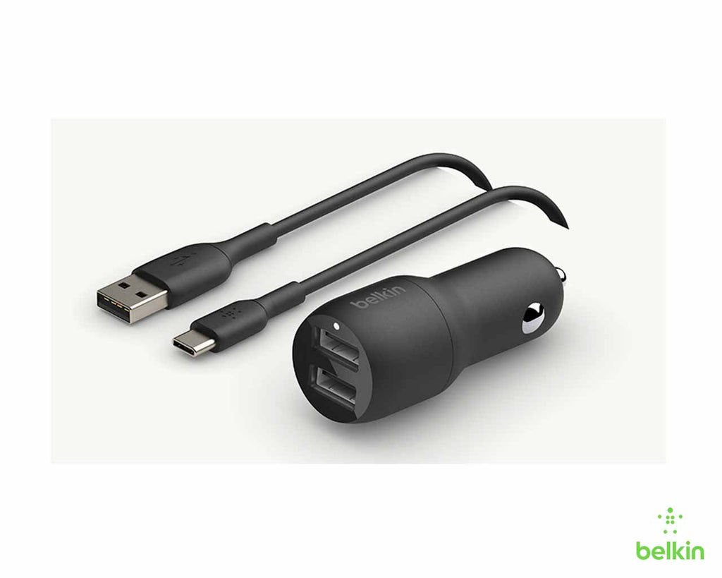 Belkin Dual USB Car Charger 24W + USB - C Cable - Black - Al Hamd Tech