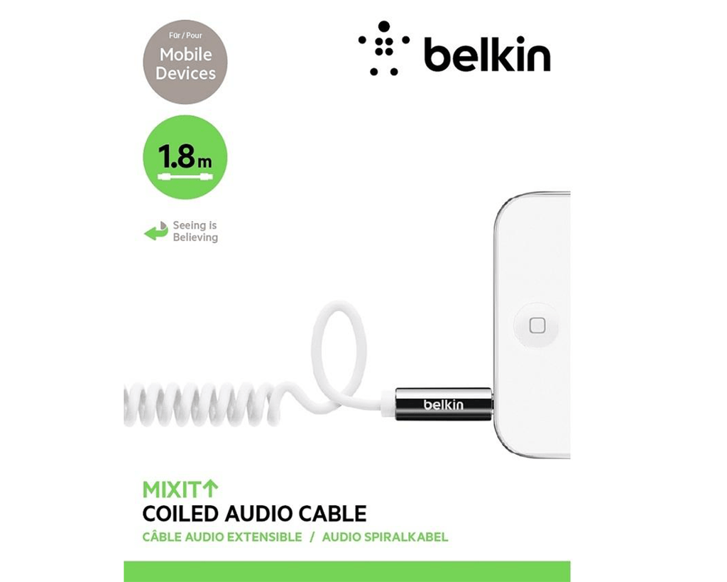 Belkin MixIt 1.8m Coiled AUX Cable ( AV10126cw06 - WHT) - Al Hamd Tech