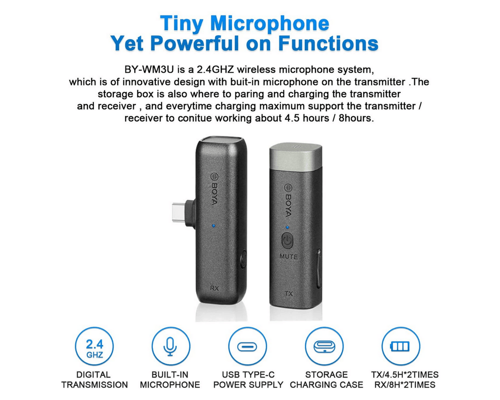 BOYA BY - WM3U 2.4GHz Wireless Microphone with Type - C 3.5mm - Al Hamd Tech