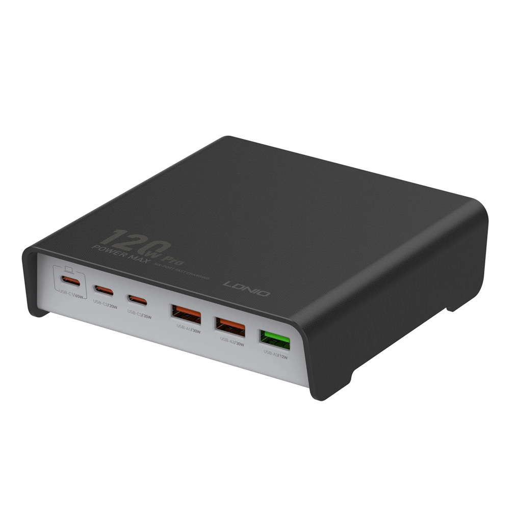 LDNIO 6 Port Wall Charger 120W Black Q605 - Al Hamd Tech