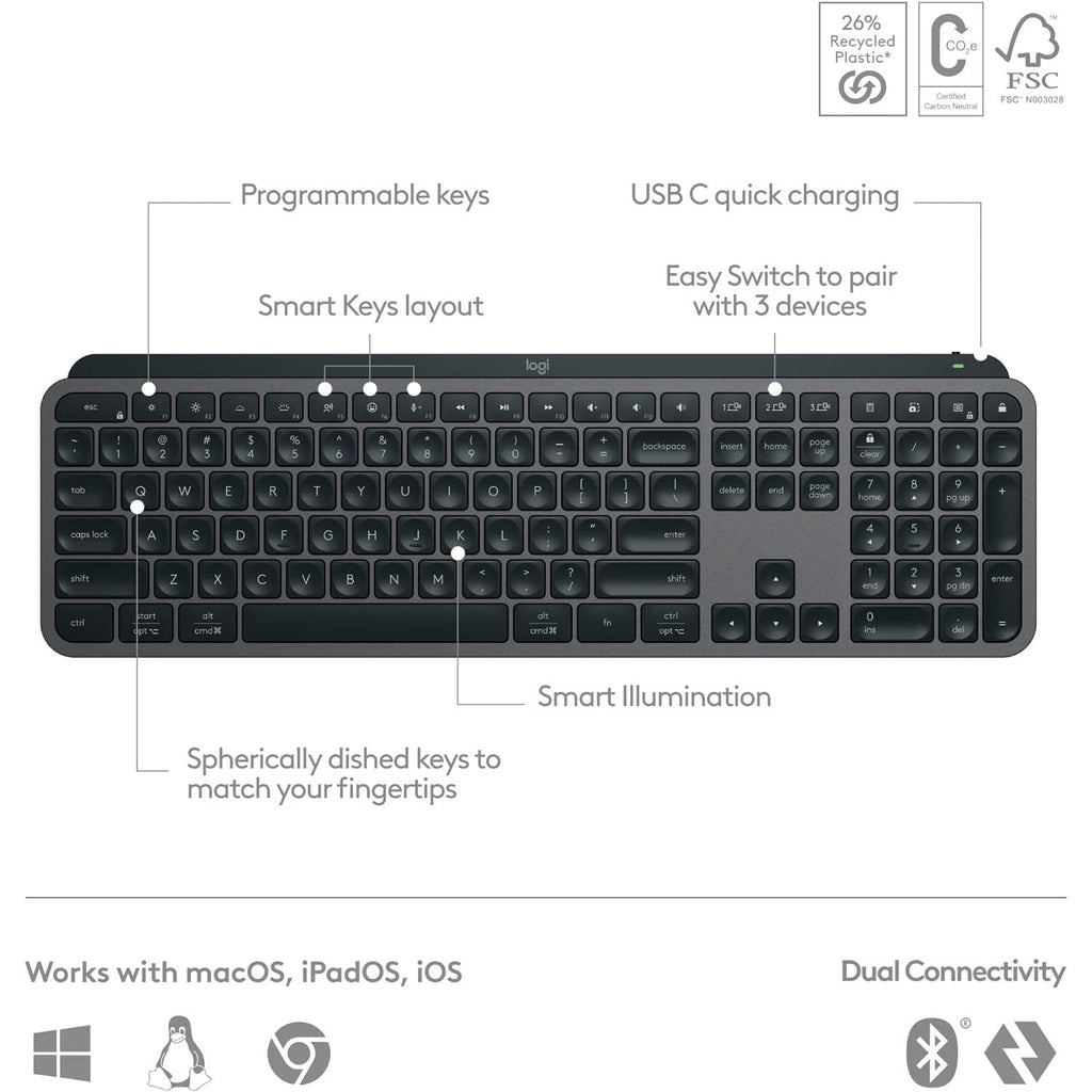 Logitech MX Keys S Wireless Illuminaed Keyboard Graphite - Al Hamd Tech